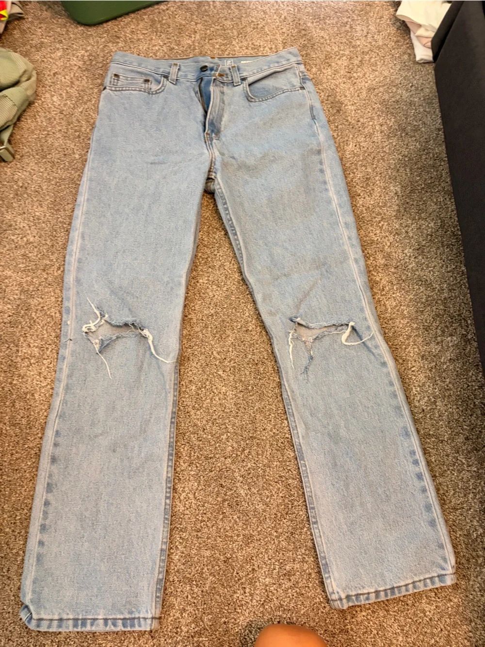 Light Wash Distressed Straight-Leg Jeans